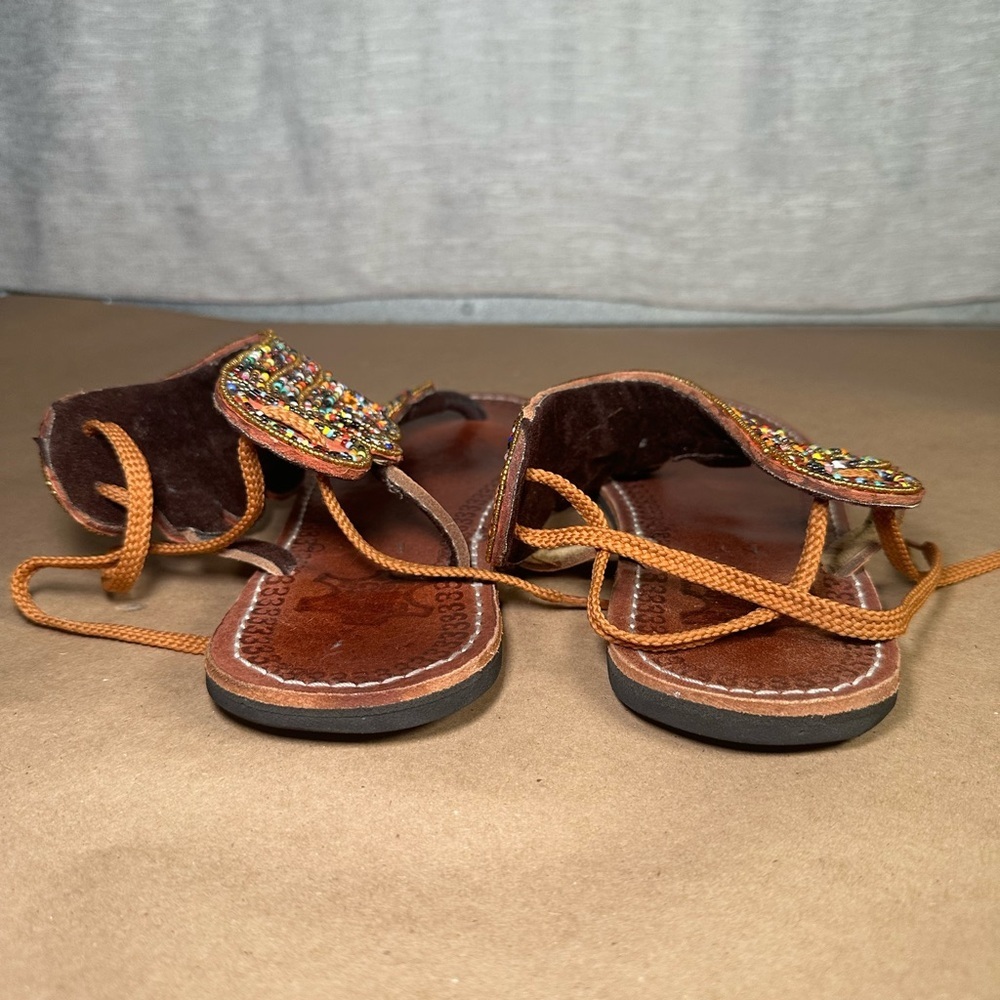 Beaded Boho Leather Sandals Size 41 - Picture 7 of 7
